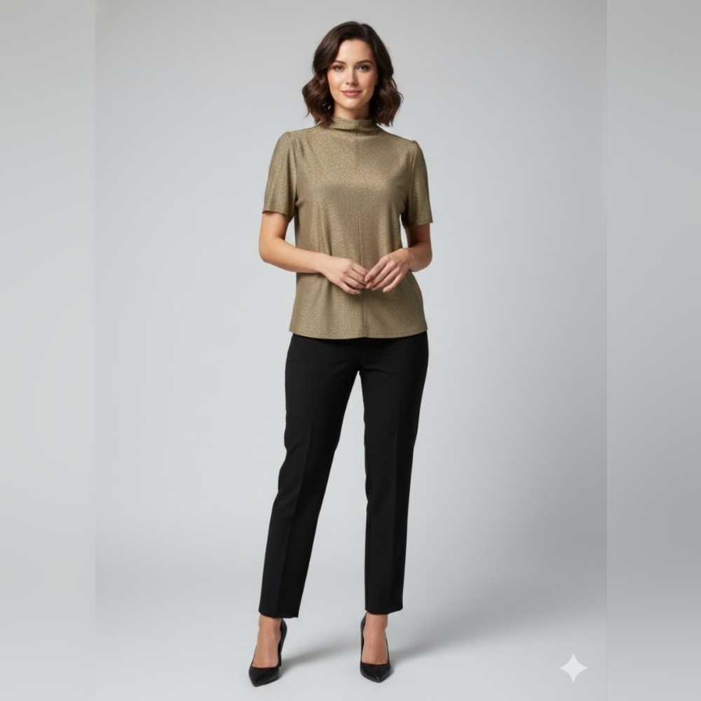Worthington Metallic Gold Short Sleeve Glimmer Blouse 0X - Picture 3 of 15